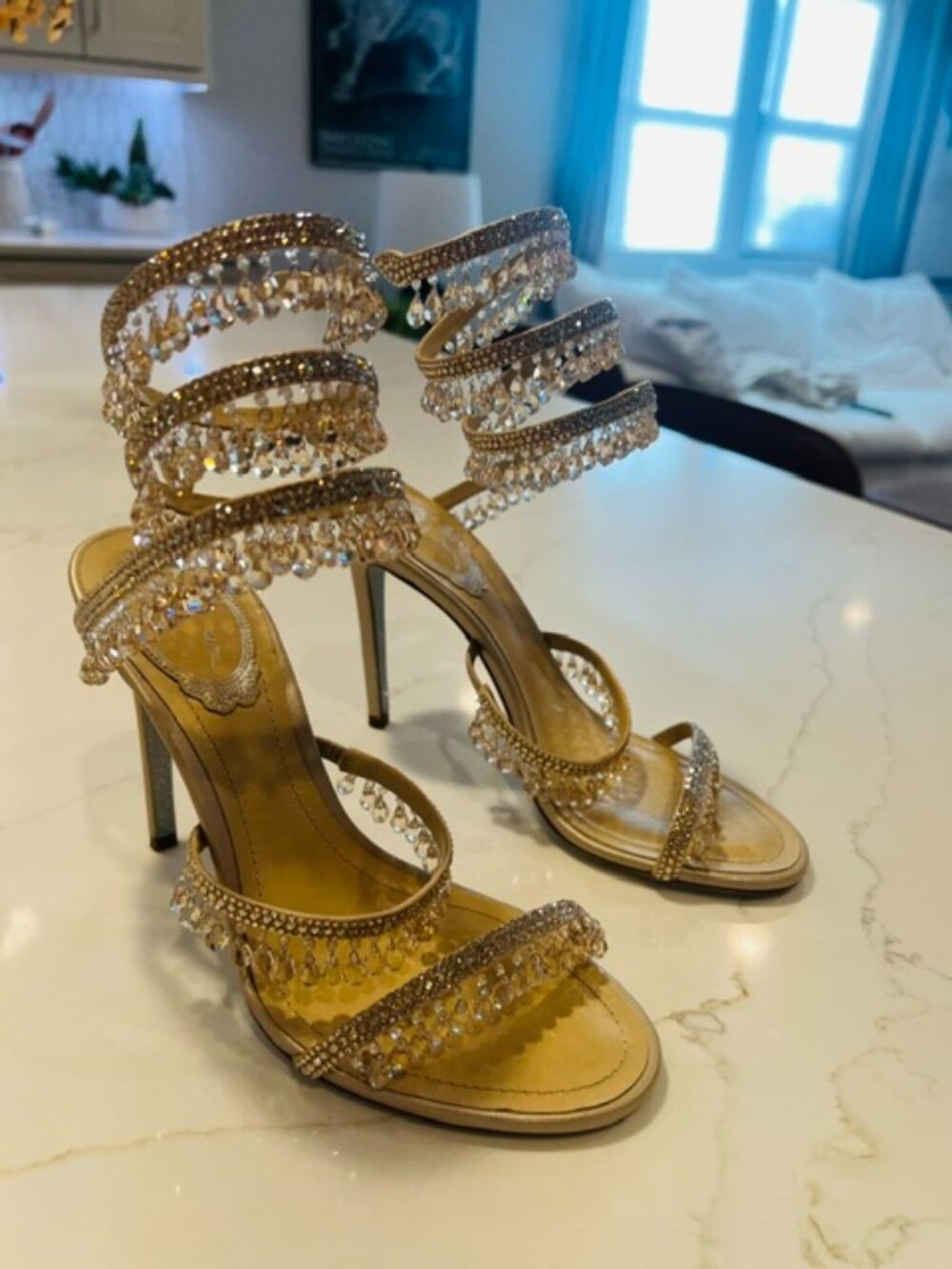 Brand New Rene Caovilla Chandelier Sandal 105 in Champagne size 36